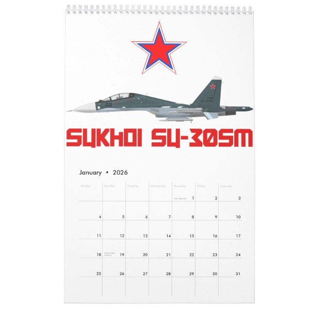 Calendário Sukhoi Su-30SM Russian Air Force VKS (Jan 2026)