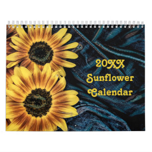 Calendário Sunflower Yellow Rustic Country Bonito 2022