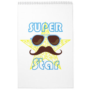 Calendário Super Star com óculos de sol e bigode