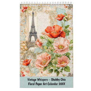Calendário Sussurros Vintage – Arte em Papel Floral Shabby Ch