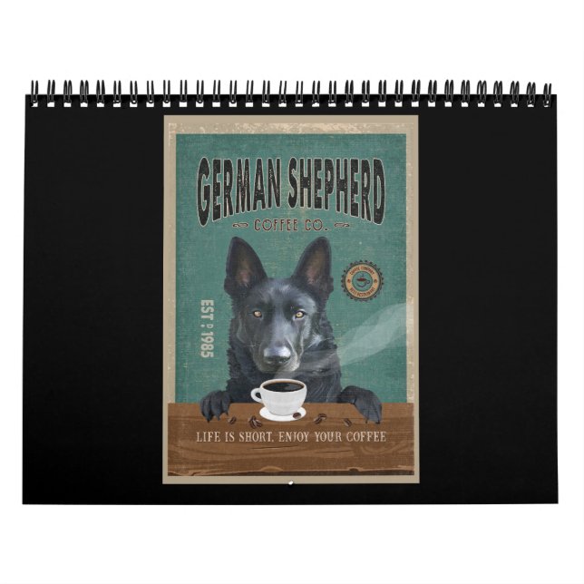Calendário Tampa do café preto German shepherd (Capa)