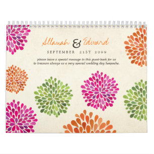 Calendário Tangerina Rosa Quente e GuestBook Floral de Casame