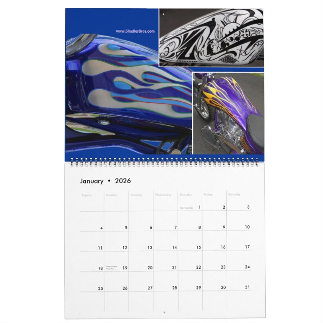 Calendário Tank shots - arte de pintura de motocicleta person (Jan 2026)