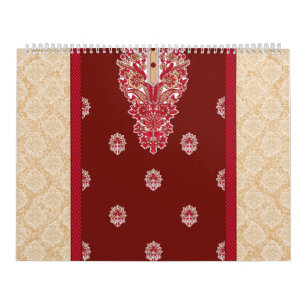 Calendário tapete vermelho e bege com borda vermelha