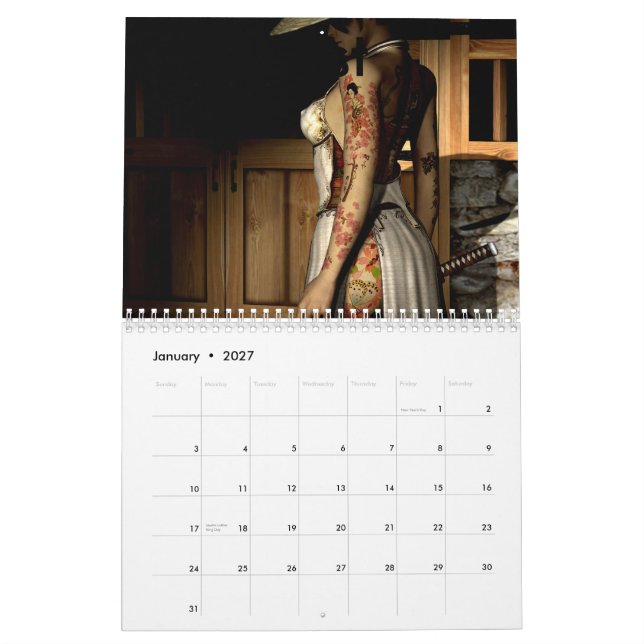 Calendário Tatuagem asiático, teste (Jan 2027)