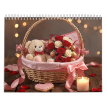 Teddy Rose Basket Romantic Valentine Desk 