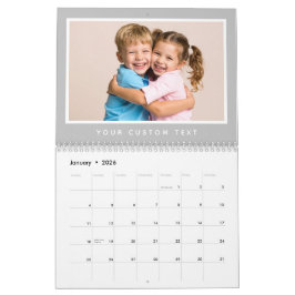 Calendário Texto de Foto Personalizado da Família 2026 Mínima