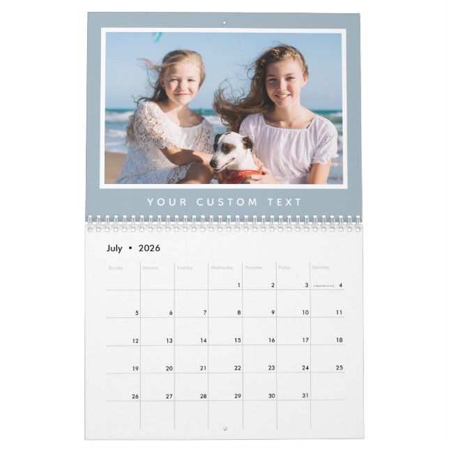 Calendário Texto de Foto Personalizado da Família 2026 Mínima (Jul 2026)