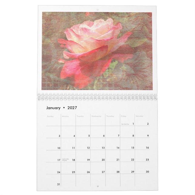 Calendário Textured dos rosas para 2014 (Jan 2027)