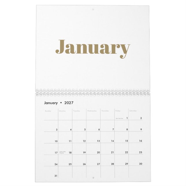 Calendário Típica de ouro branco moderno, mês 2024 (Jan 2027)