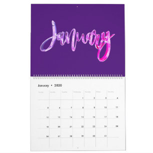 Calendário Tipografia de Script Púrpura Elegante Moderno 202