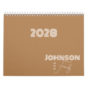 Calendário Tipografia Minimalista do Nome da Família