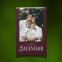Calendário Tipografia Moderna Família Personalizada Burgundy