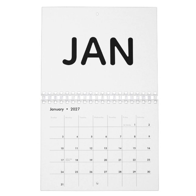 Calendário Tipografia Negra e Branca Simples e Ousada (Jan 2027)