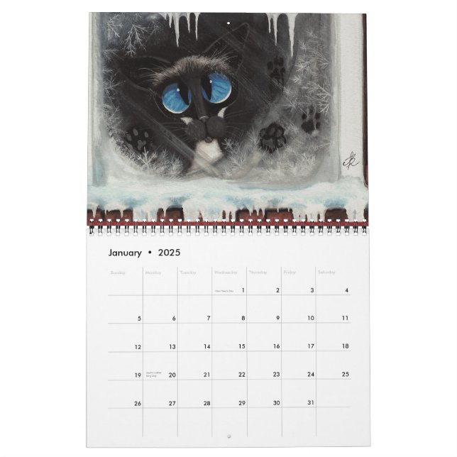Calendário Trabalhos de arte do gato Siamese por AmyLyn (Jan 2025)