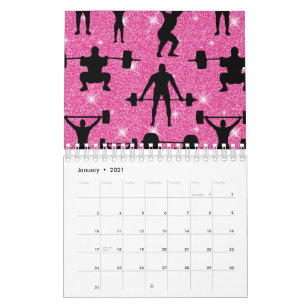 Calendário Treino de Fitness Academia Esporte Brilho Rosa