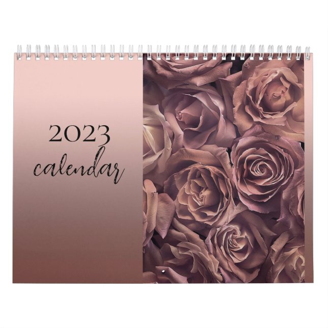 Calendário Trendy elegant chic rosa gold com flores 2023 (Capa)