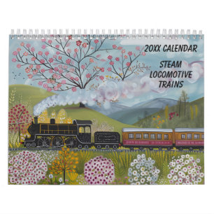 Calendário Trens a Vapor de Locomotivas Arte Sazonal