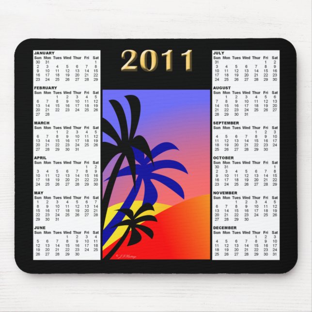 Calendário tropical Mousepad das palmas 2011 (Frente)