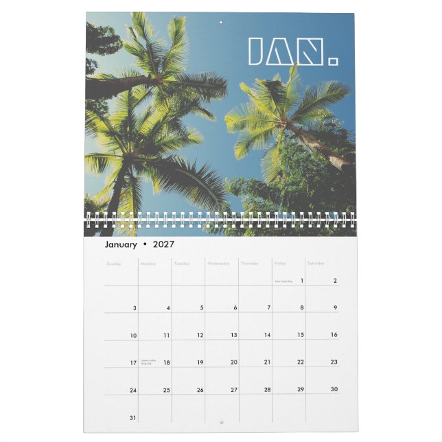 Calendário Tropical Palm Tree Blue Sky Retro Verão Vibe (Jan 2027)