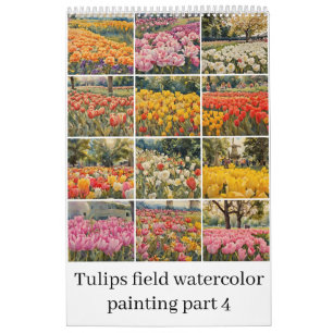 Calendário Tulipas de campo de aquarela pintura 4