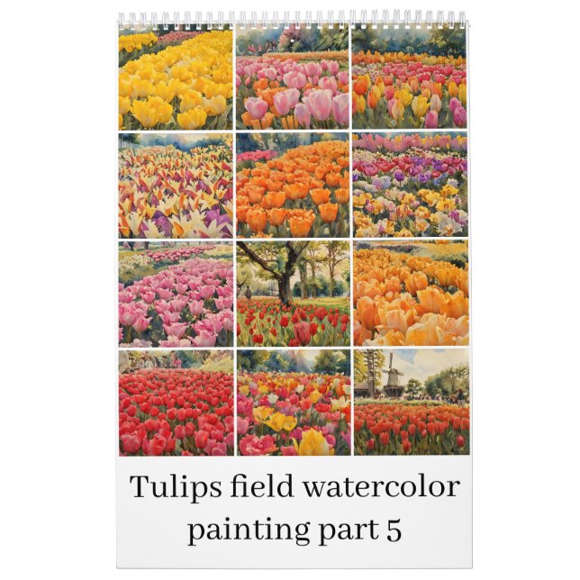 Calendário Tulipas de campo de aquarela pintura 5 (Capa)