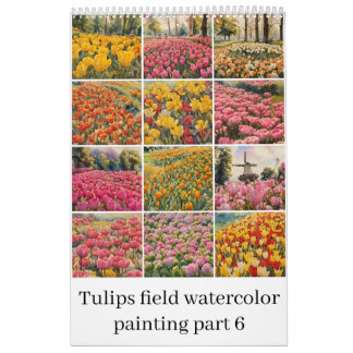 Calendário Tulips campo aquarela pintura 6