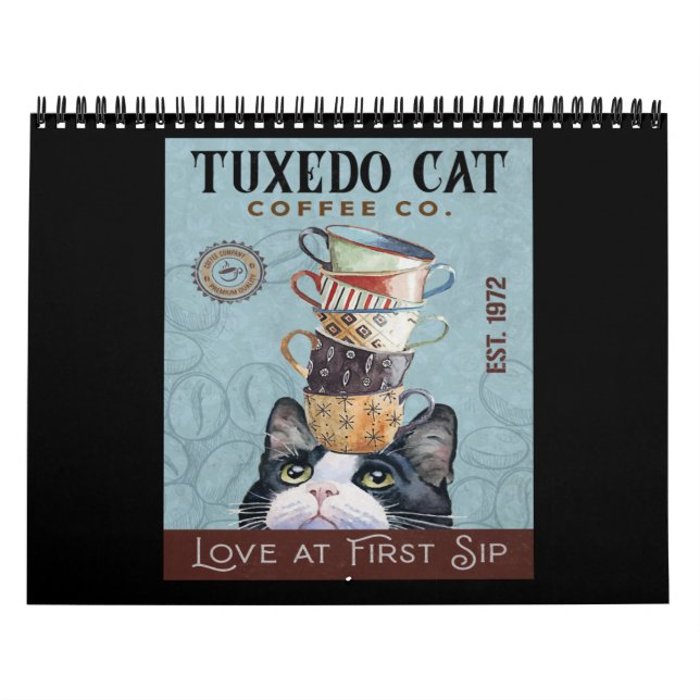 Calendário Tuxedo Cat Coffee Co. Love At First Sip Funny Cat (Capa)