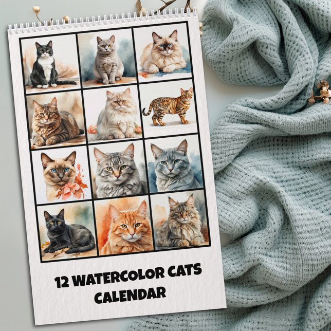 Calendário Twelve Watercolor Cats Calendar (Criador carregado)