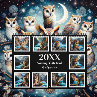 Calendário Um ano com a Coruja de Peixes Tawny 20XX