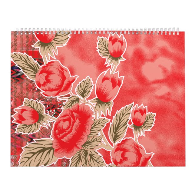 Calendário um cachecol vermelho com flores (Capa)