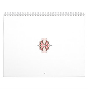 Calendário um design floral vermelho e branco num fundo branc
