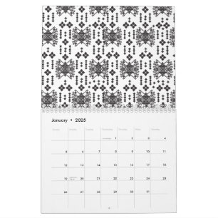 Calendário Um design monocromático simétrico com intricato