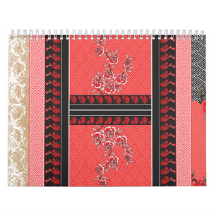 Calendário Um fechamento do featu tecido vermelho e preto com