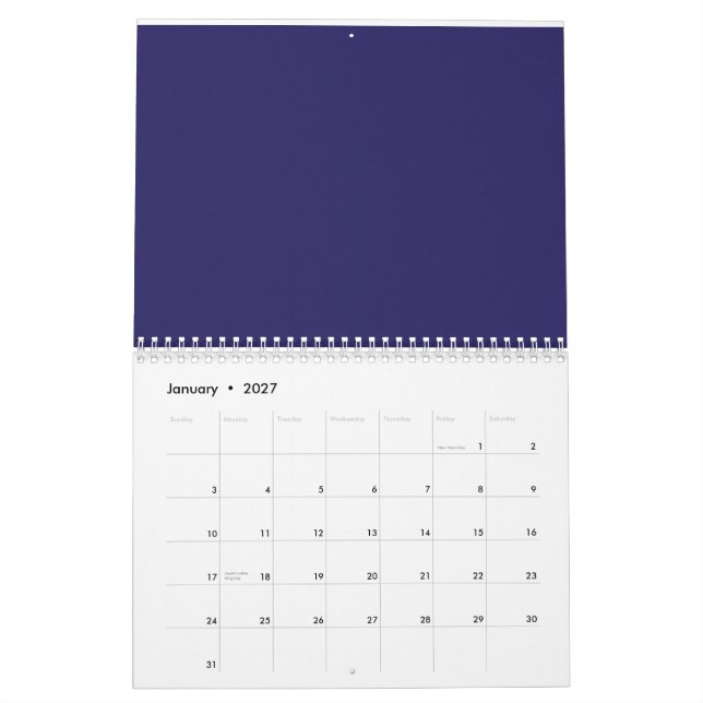 Calendário um fundo azul com um relógio (Jan 2027)