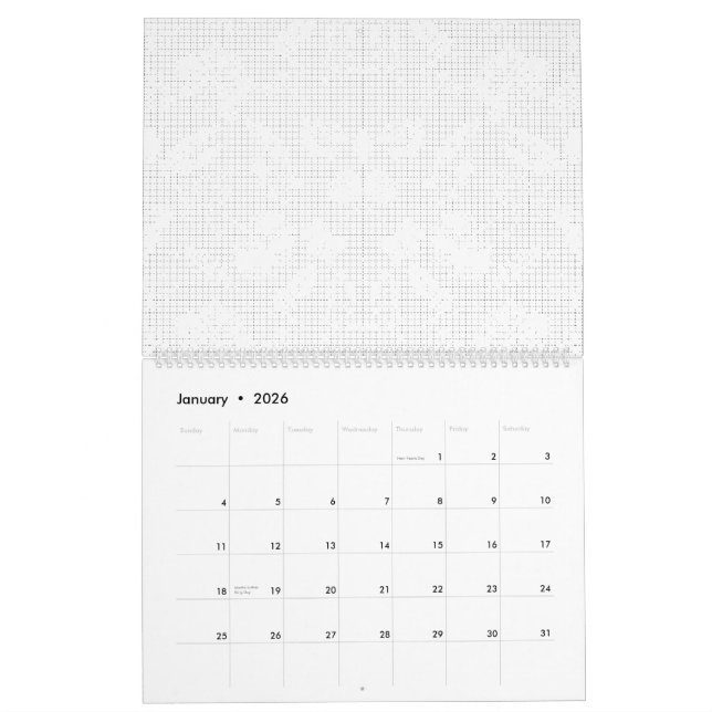 Calendário Um fundo branco mostrando um arranjo divertido (Jan 2026)