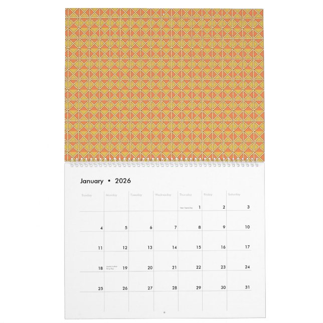 Calendário um fundo laranja e amarelo com um padrão (Jan 2026)