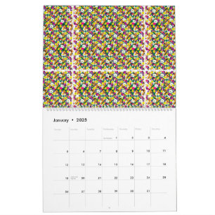 Calendário um fundo multicolor com quadrados e pontos