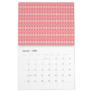 Calendário um fundo vermelho e branco com um padrão