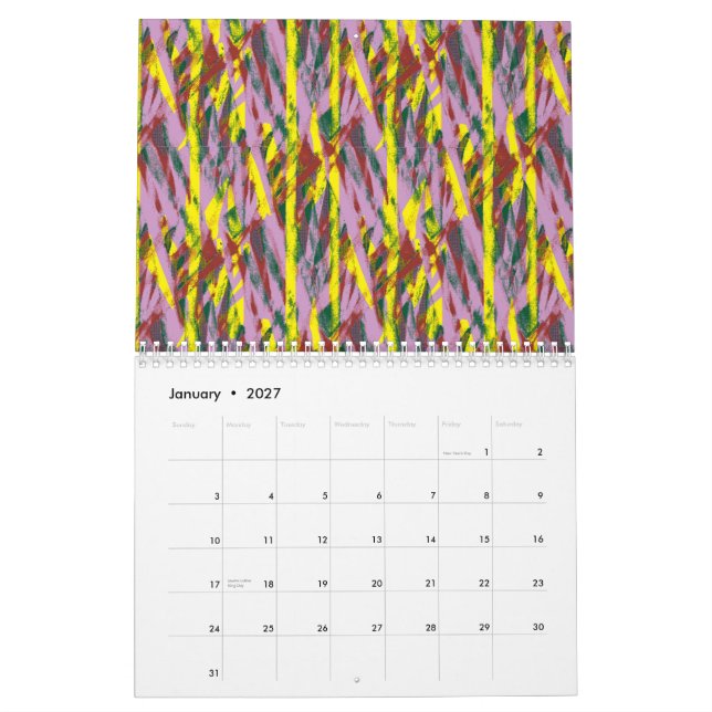 Calendário Um gato cinza fofo com olhos verdes se senta na ja (Jan 2027)