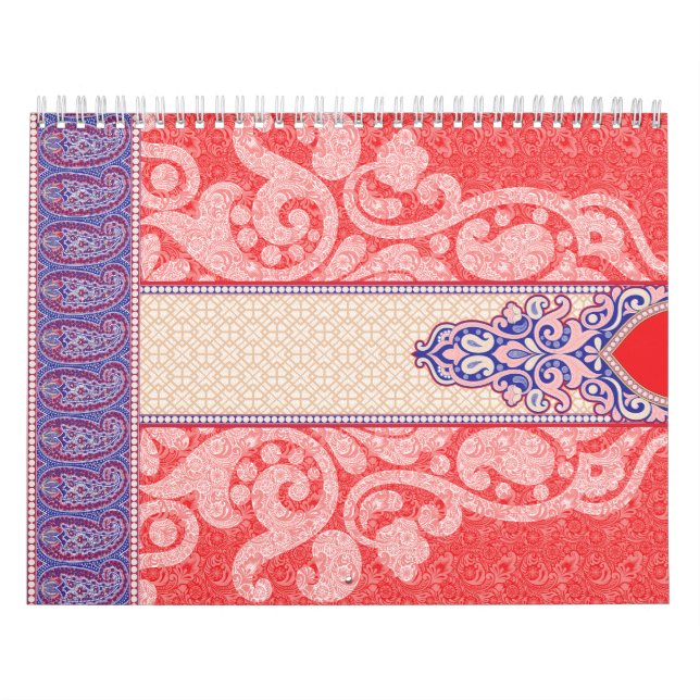Calendário Um intrincado padrão paisley com vermelho vibrante (Capa)