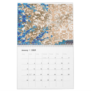 Calendário Um motif paisley ornamentado em azul e castanho, t