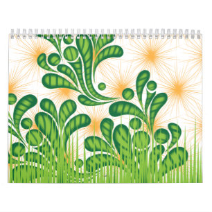 Calendário Um padrão artístico verde e dourado representando