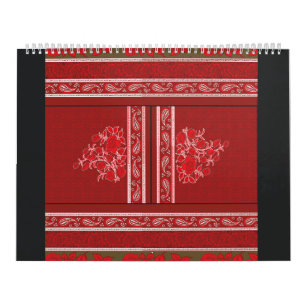 Calendário um padrão de pontos cruzados com flores e vinha ve