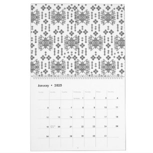 Calendário um padrão preto e branco com fundo branco
