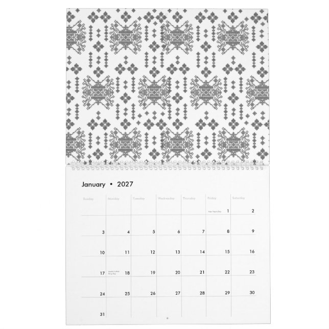 Calendário um padrão preto e branco com fundo branco (Jan 2027)