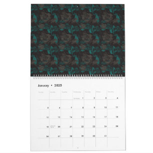 Calendário um padrão preto e verde com fundo preto