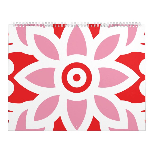 Calendário um padrão vermelho e branco com uma flor (Capa)