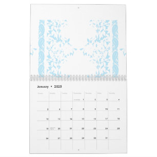 Calendário Um tapete com arte criativa azul e branca mais