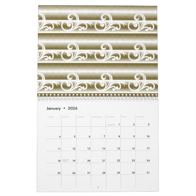 Calendário Um tapete de cor rica apresenta uma geometa simétr (Jan 2026)